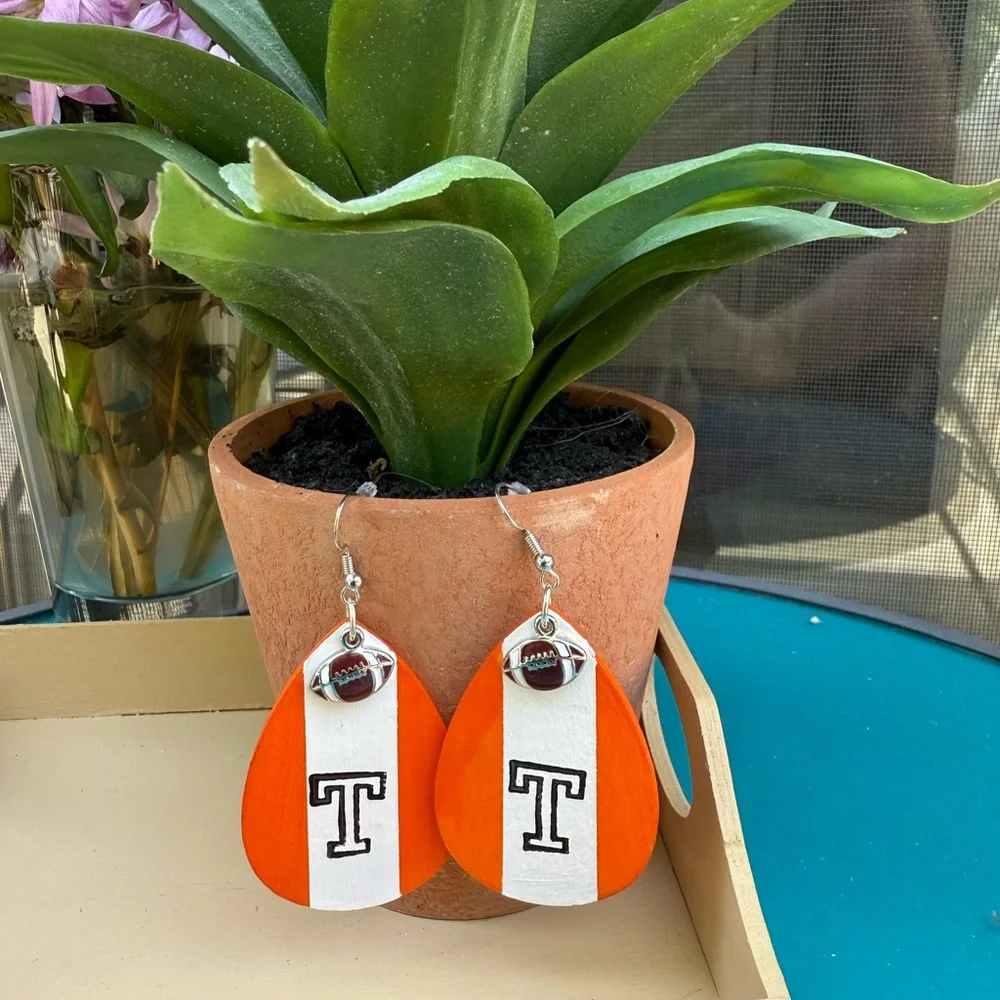 NEW UT Vols Handmade Wooden  Orange and White Football Earrings